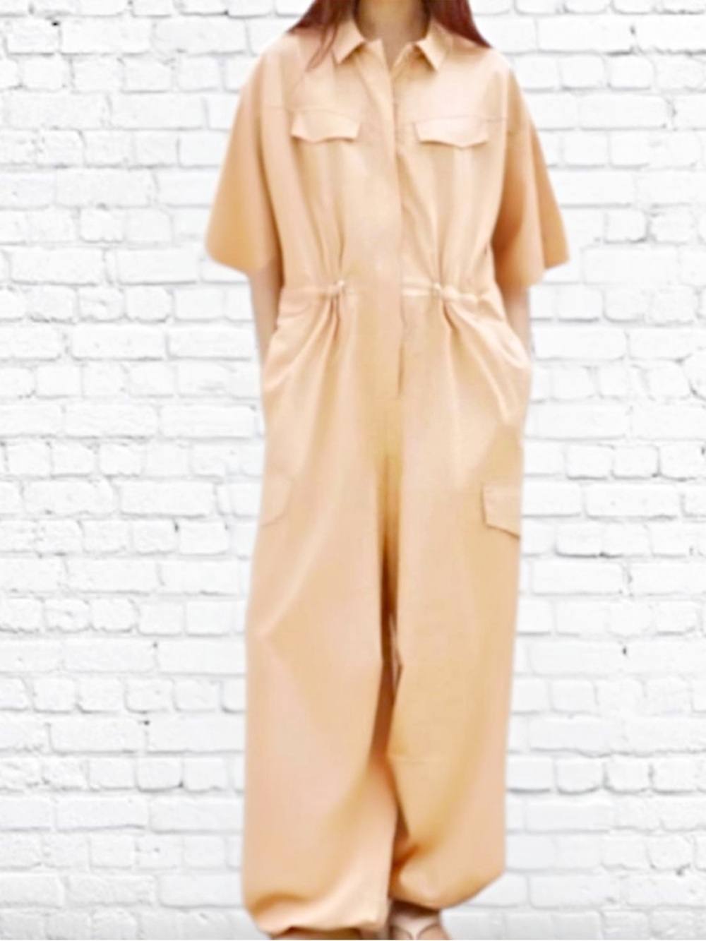 Zara‎ Utility Cotton Jumpsuit Cargo Snap Peach Size Small - Picture 2 of 11